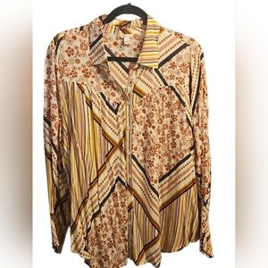 Cato Orange and Yellow Patterned Button Down Shirt